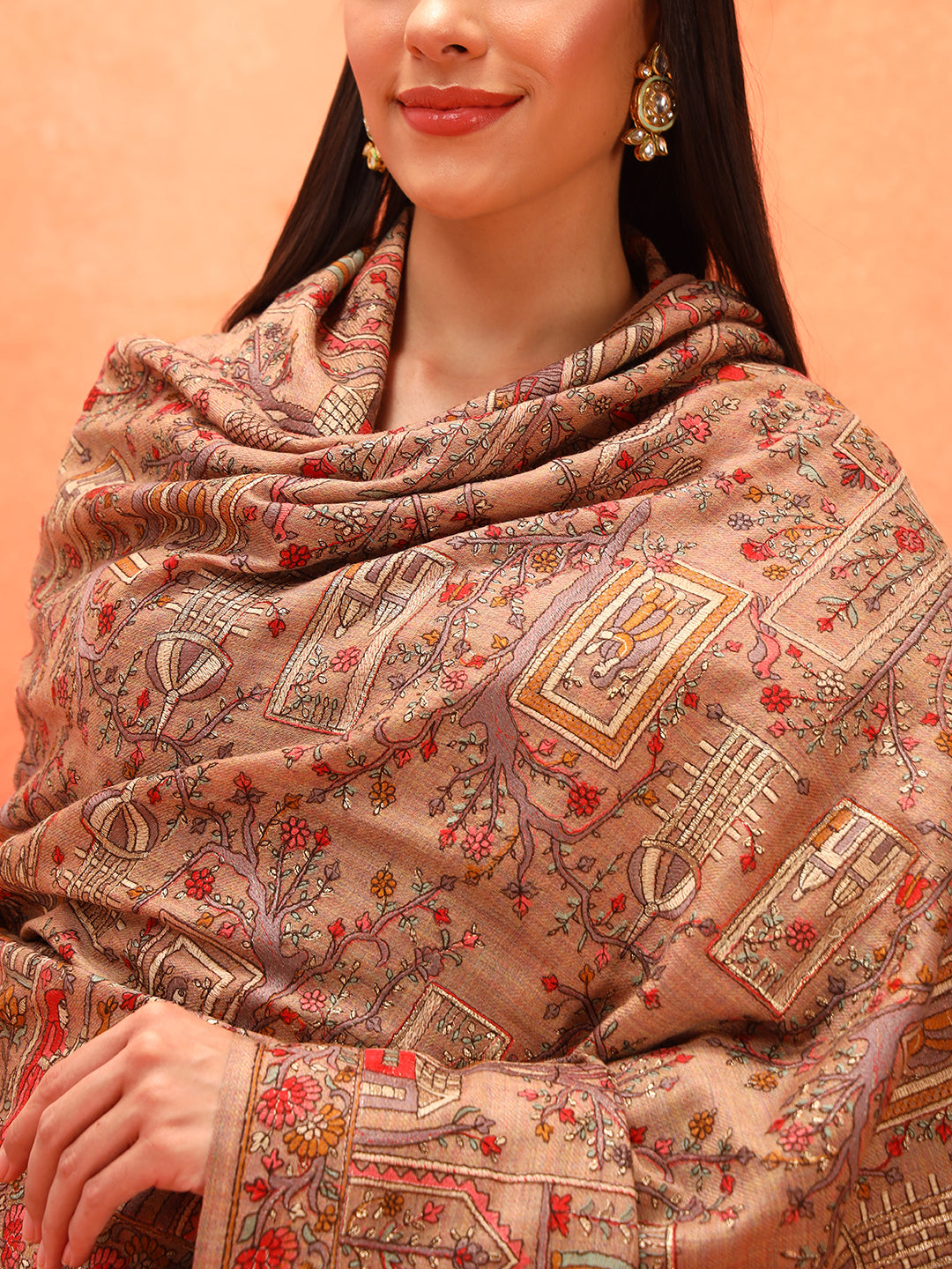 Pashmoda Women Arwina 100% Pure Wool Sozni Hand Embroidered Shawl (Size: 101x203 CM)