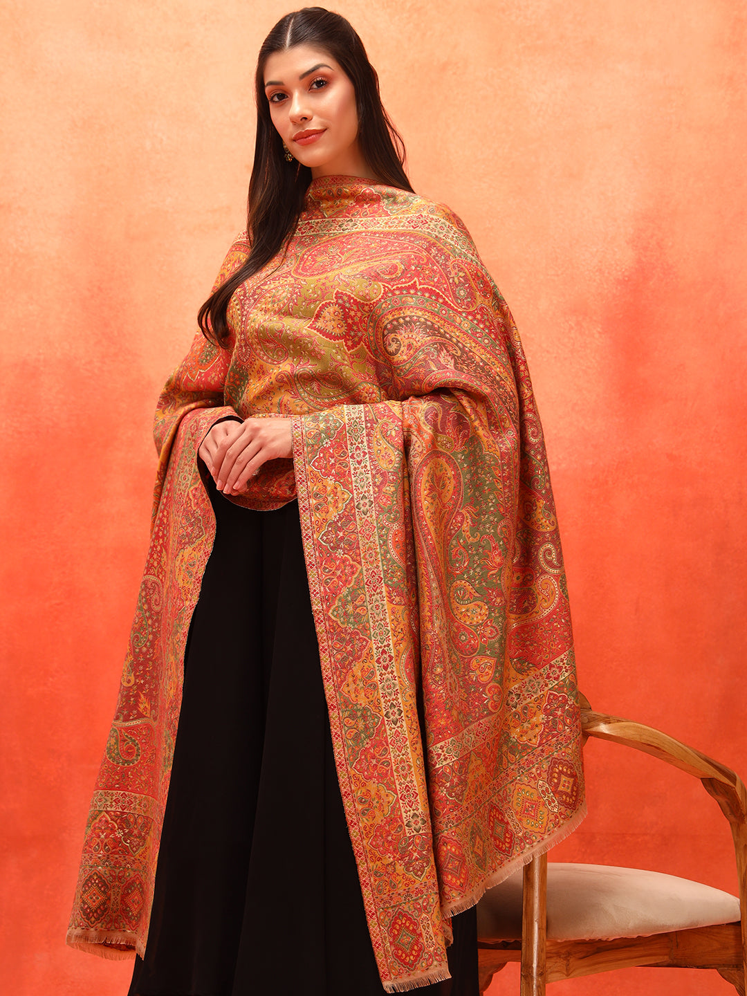 Pashmoda Women Zarveen Zari Kaani Fine Wool Shawl (Size:101x203 CM)