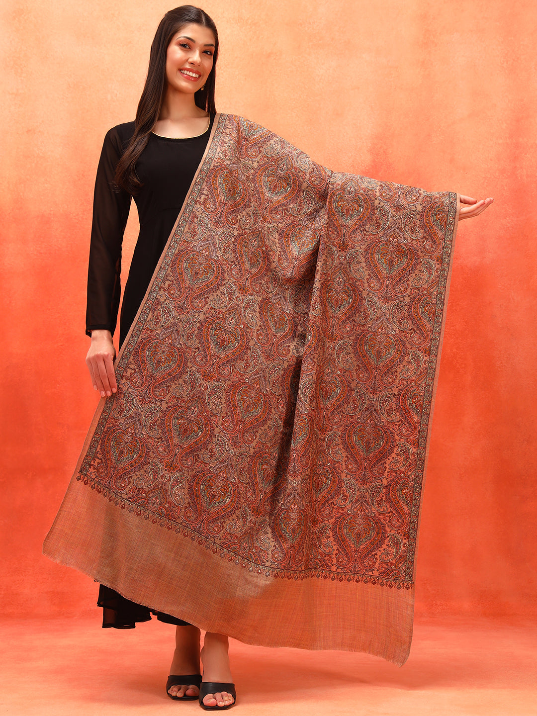 Pashmoda Women Rehnan 100% Pure Wool Sozni Hand Embroidered Shawl (Size: 101x203 Cm)