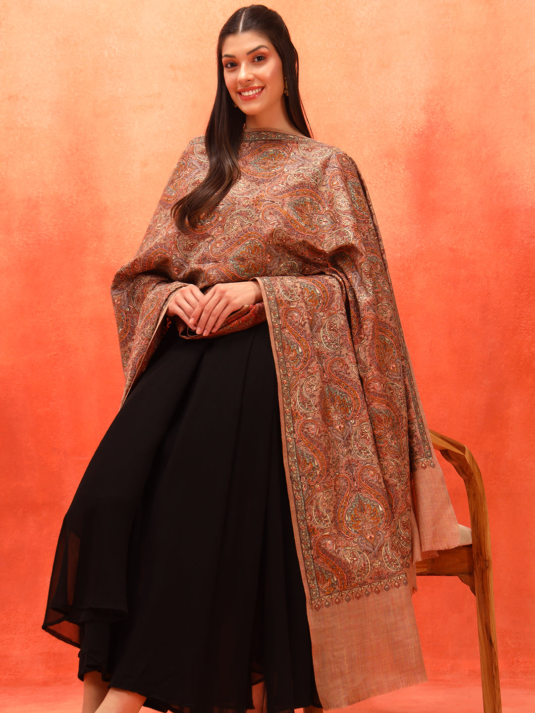 Pashmoda Women Rehnan 100% Pure Wool Sozni Hand Embroidered Shawl (Size: 101x203 Cm)