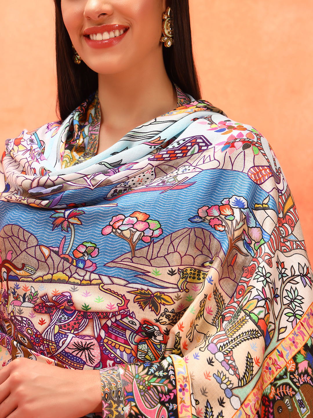 Pashmoda Women Royal Caravan Fine Soft Bamboo Fibre Stole (Size : 71x203 CM)