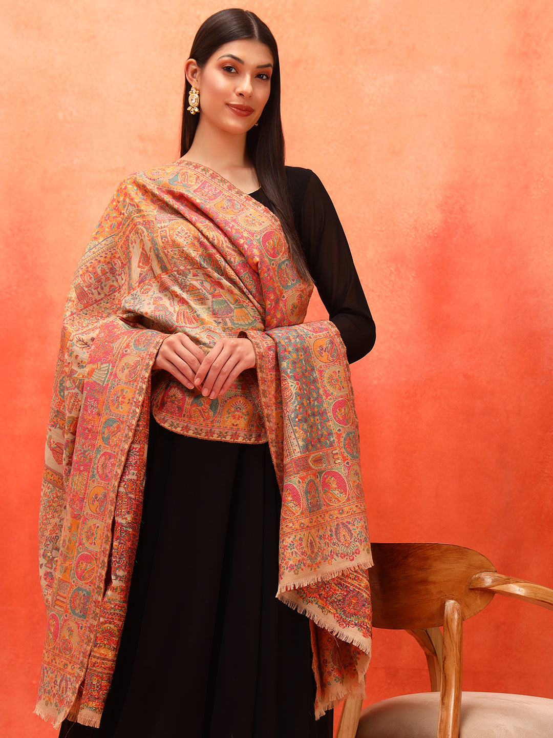 Pashmoda Women Zewar Zari Kaani Fine Wool Shawl (Size: 101X203 CM)