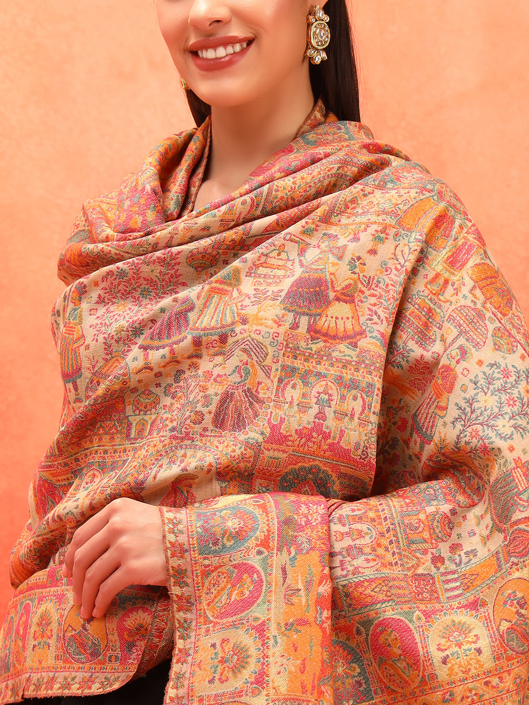 Pashmoda Women Zewar Zari Kaani Fine Wool Shawl (Size: 101X203 CM)