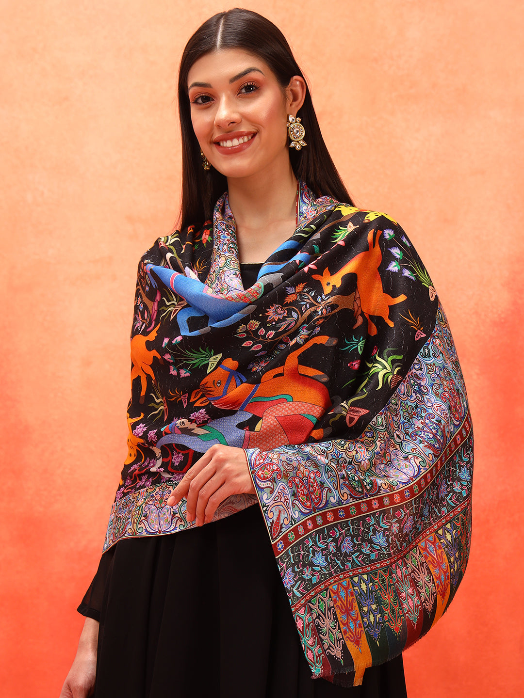 Pashmoda Women Royal Caravan Fine Soft Bamboo Fibre Stole (Size : 71x203 CM)