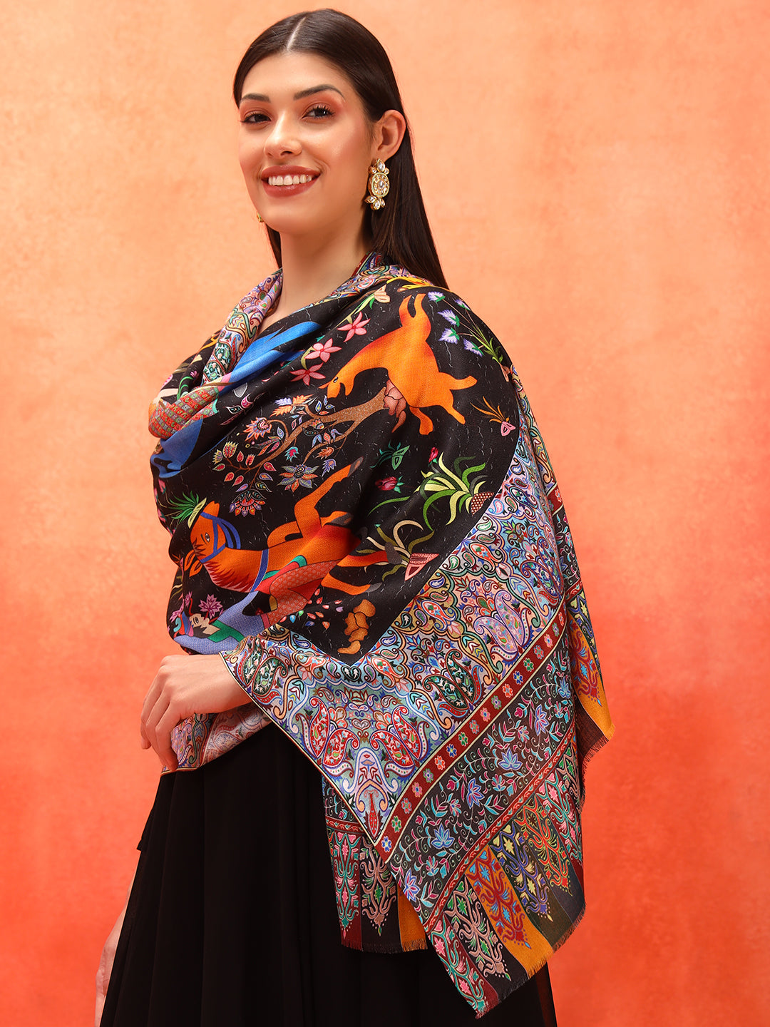 Pashmoda Women Royal Caravan Fine Soft Bamboo Fibre Stole (Size : 71x203 CM)