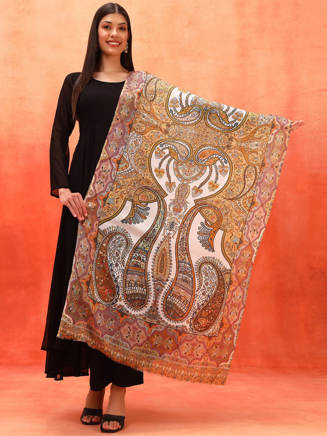 Pashmoda Women Royal Embers Fine Soft Bamboo Fibre Stole (Size: 71x203 CM)