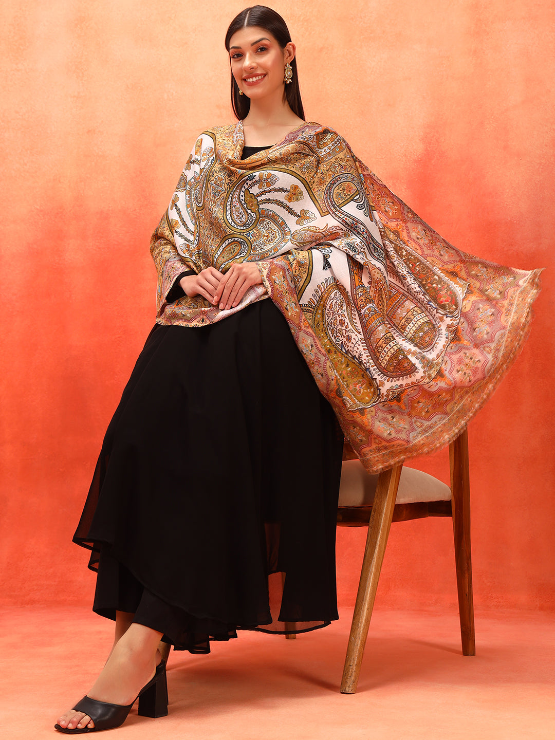 Pashmoda Women Royal Embers Fine Soft Bamboo Fibre Stole (Size: 71x203 CM)