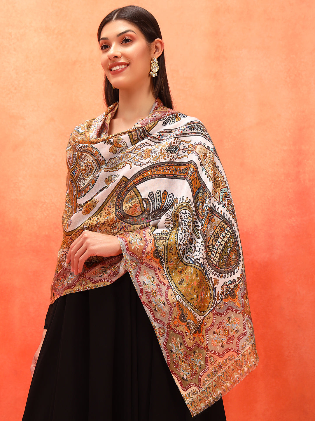 Pashmoda Women Royal Embers Fine Soft Bamboo Fibre Stole (Size: 71x203 CM)