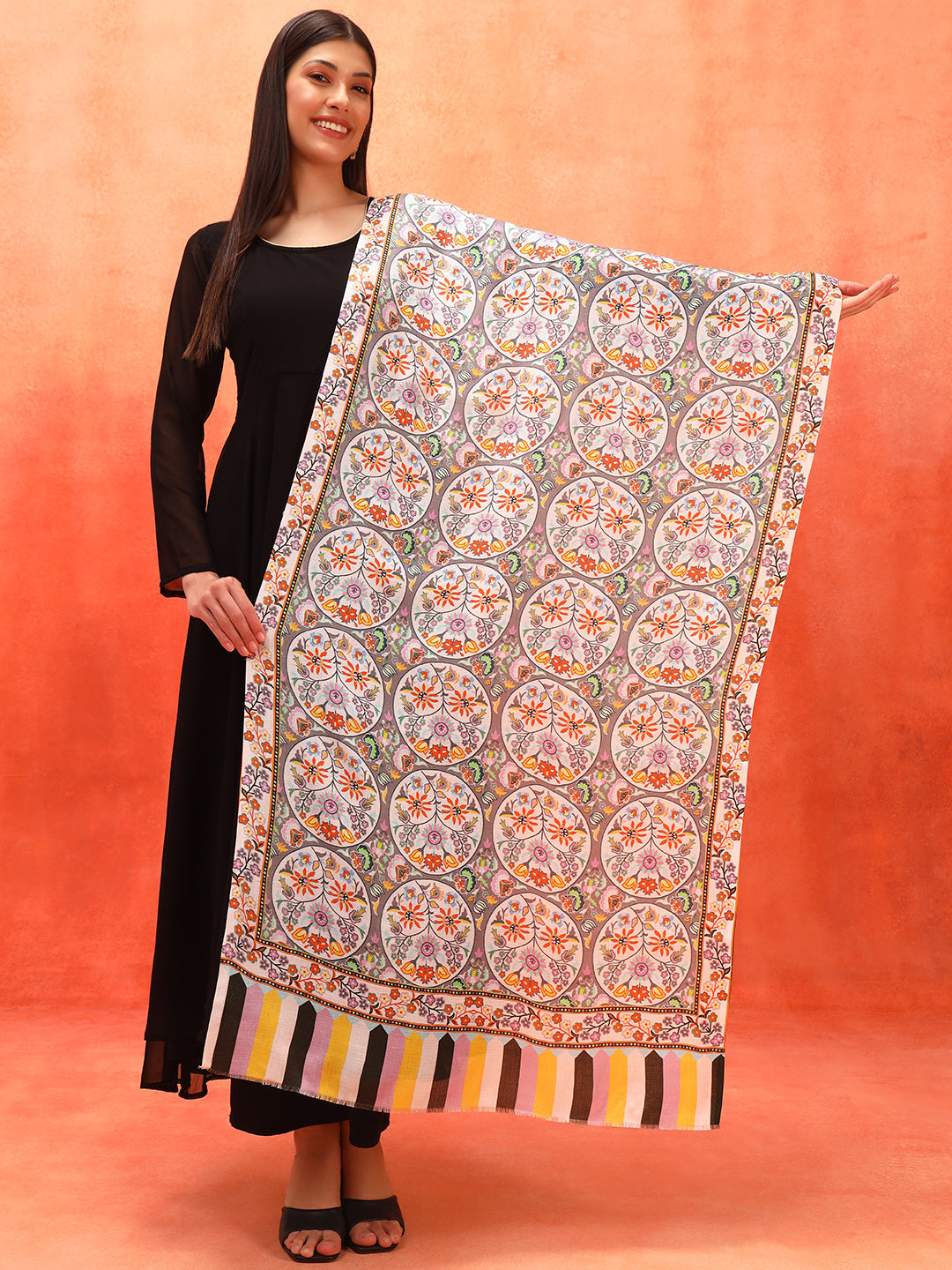 Pashmoda Women Floral Sonata Fine Soft Bamboo Fibre Stole (Size: 71x203 CM)