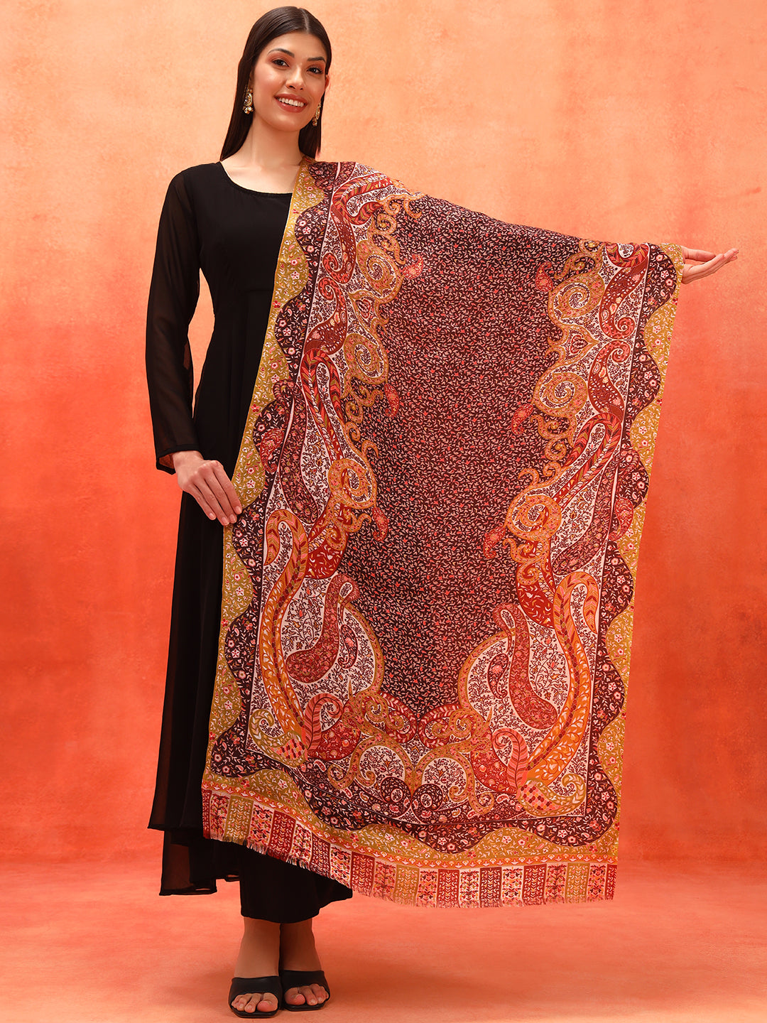 Pashmoda Women Royal Embers Fine Soft Bamboo Fibre Stole (Size: 71x203 CM)