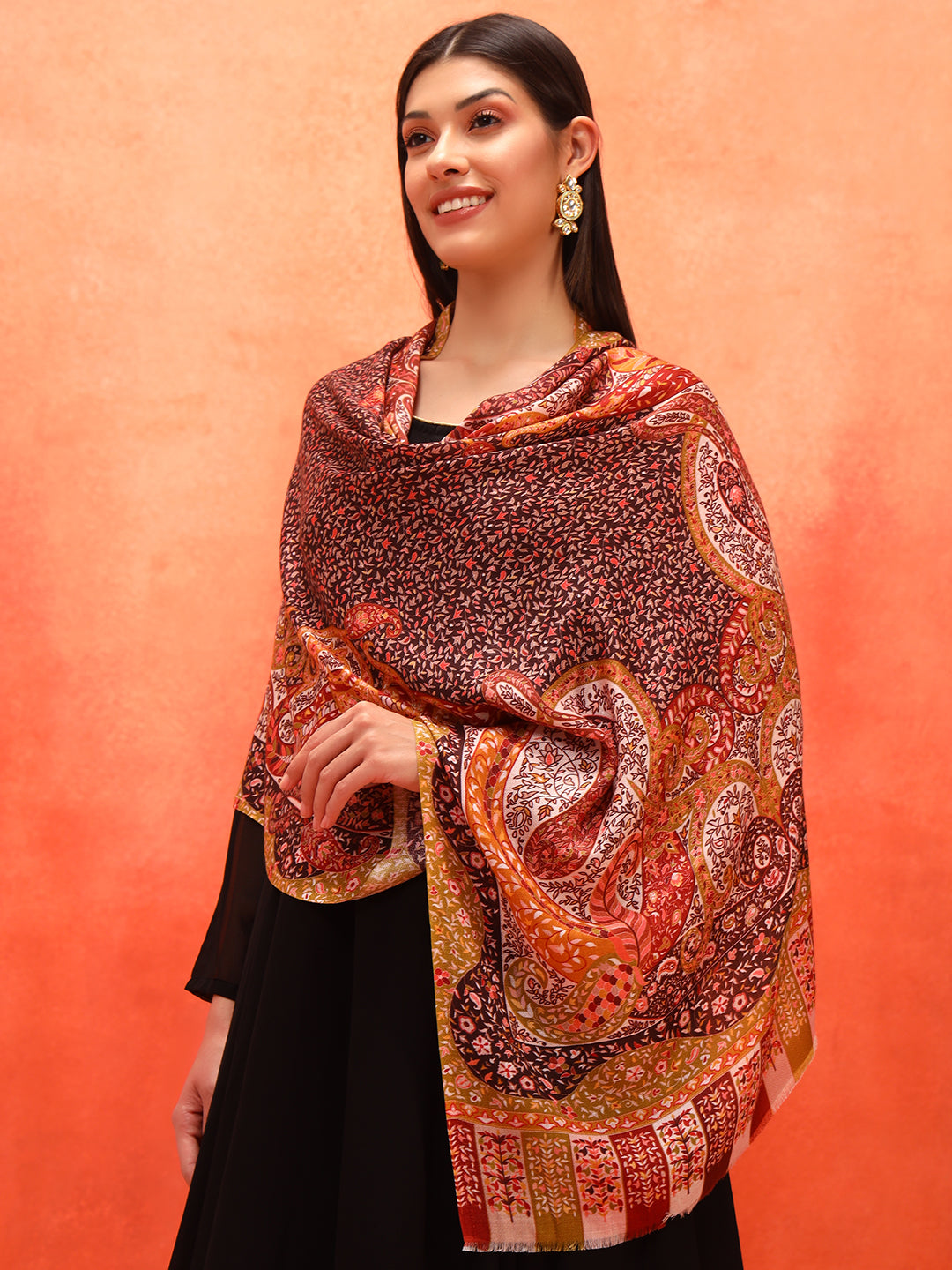 Pashmoda Women Royal Embers Fine Soft Bamboo Fibre Stole (Size: 71x203 CM)