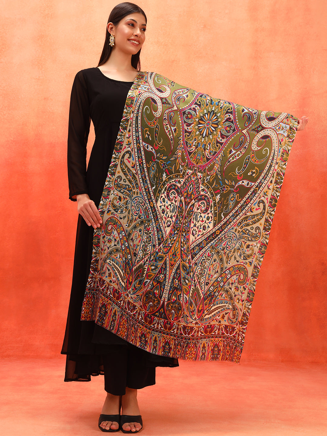 Pashmoda Women Royal Embers Fine Soft Bamboo Fibre Stole (Size: 71x203 CM)