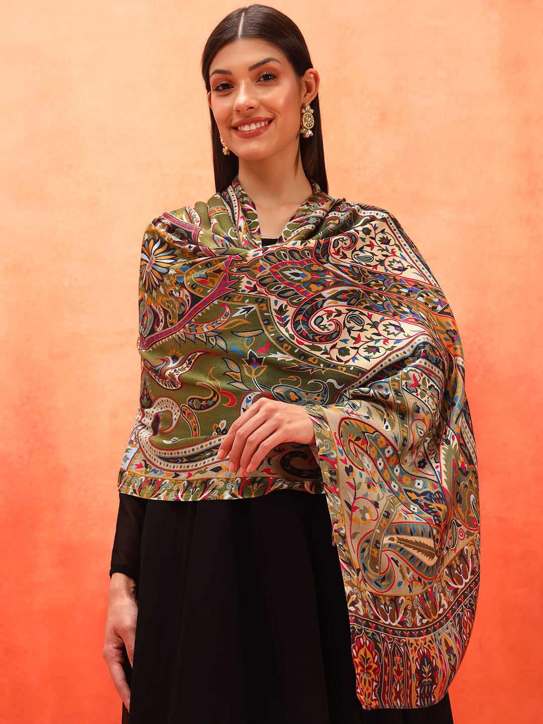 Pashmoda Women Royal Embers Fine Soft Bamboo Fibre Stole (Size: 71x203 CM)