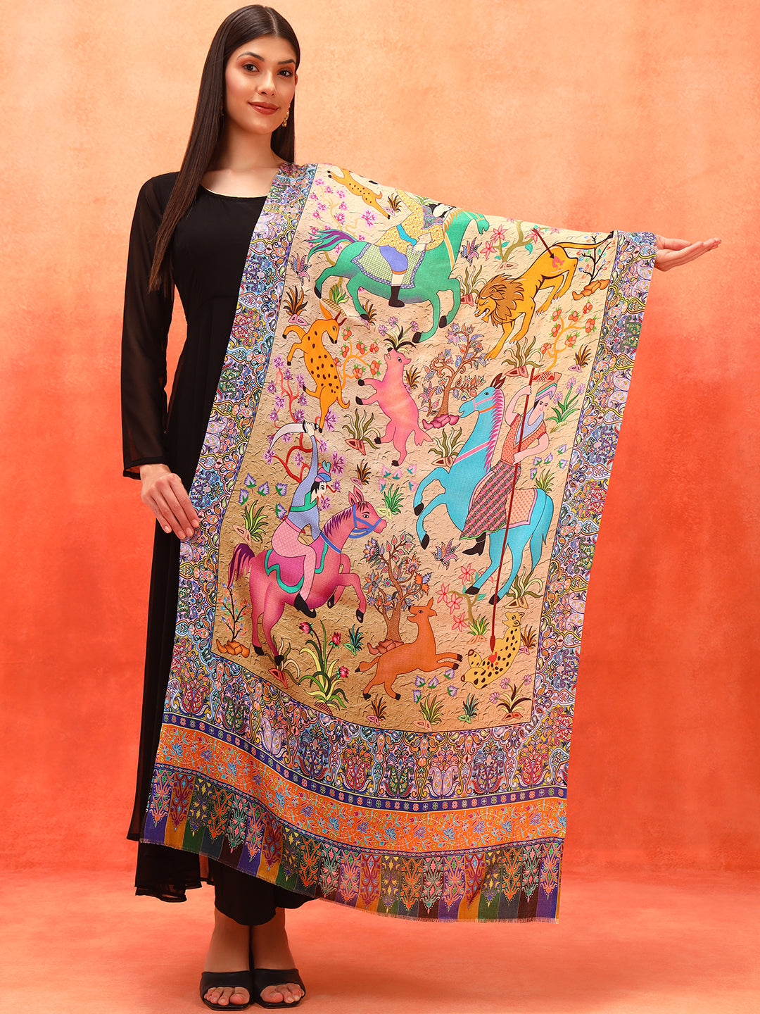 Pashmoda Women Royal Caravan Fine Soft Bamboo Fibre Stole (Size : 71x203 CM)