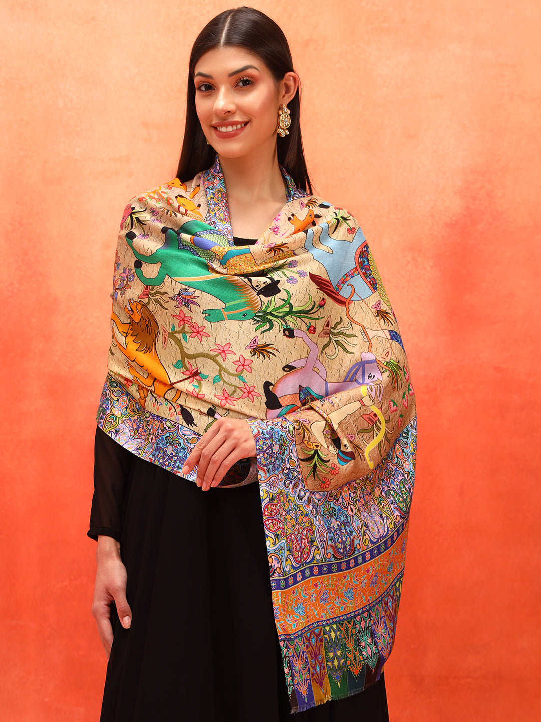 Pashmoda Women Royal Caravan Fine Soft Bamboo Fibre Stole (Size : 71x203 CM)