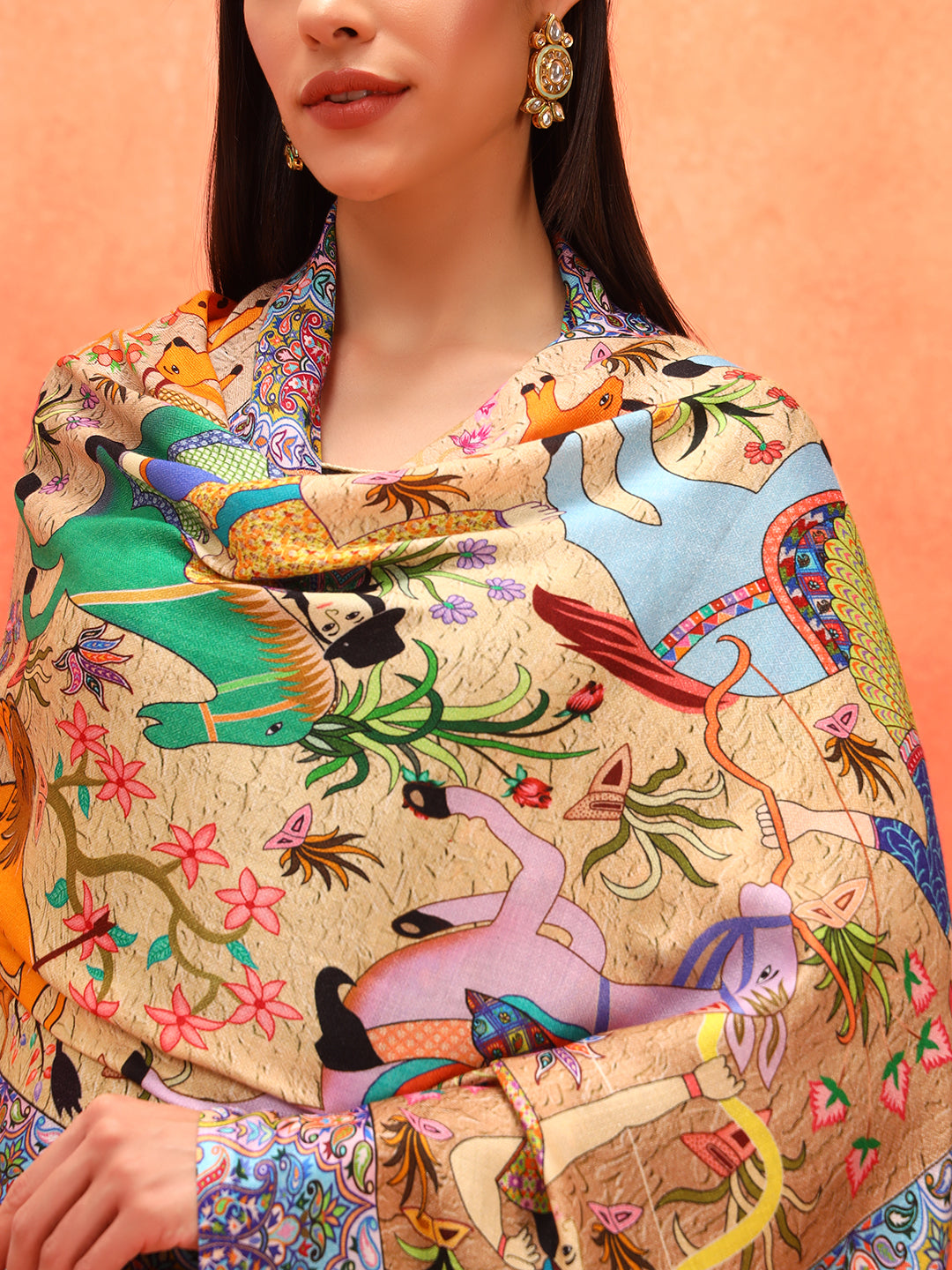 Pashmoda Women Royal Caravan Fine Soft Bamboo Fibre Stole (Size : 71x203 CM)