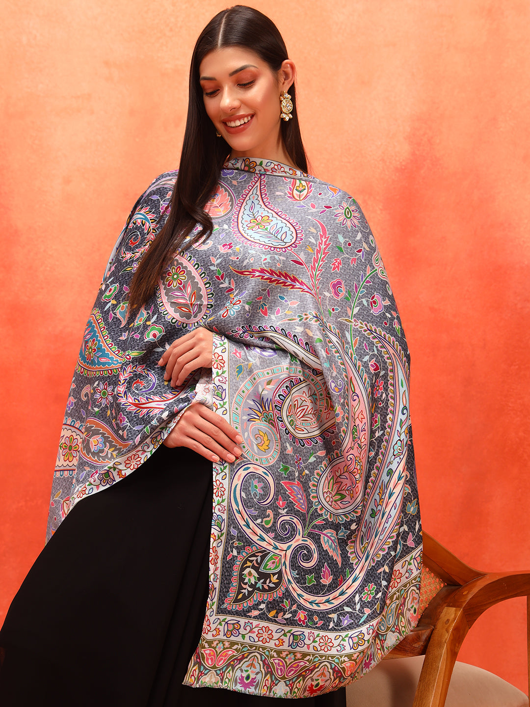 Pashmoda Women Royal Embers Fine Soft Bamboo Fibre Stole (Size: 71x203 CM)