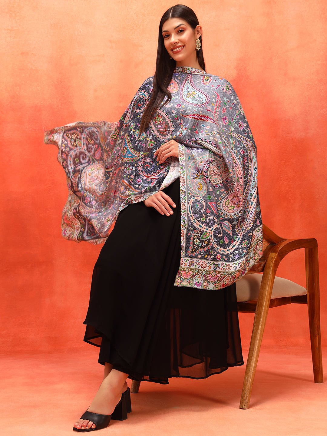 Pashmoda Women Royal Embers Fine Soft Bamboo Fibre Stole (Size: 71x203 CM)