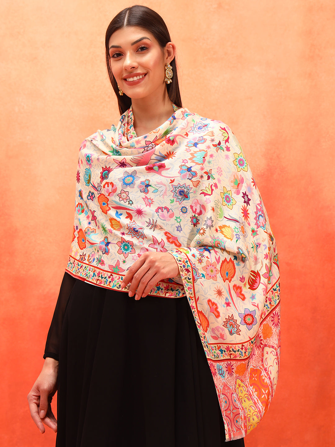 Pashmoda Women Royal Embers Fine Soft Bamboo Fibre Stole (Size: 71x203 CM)