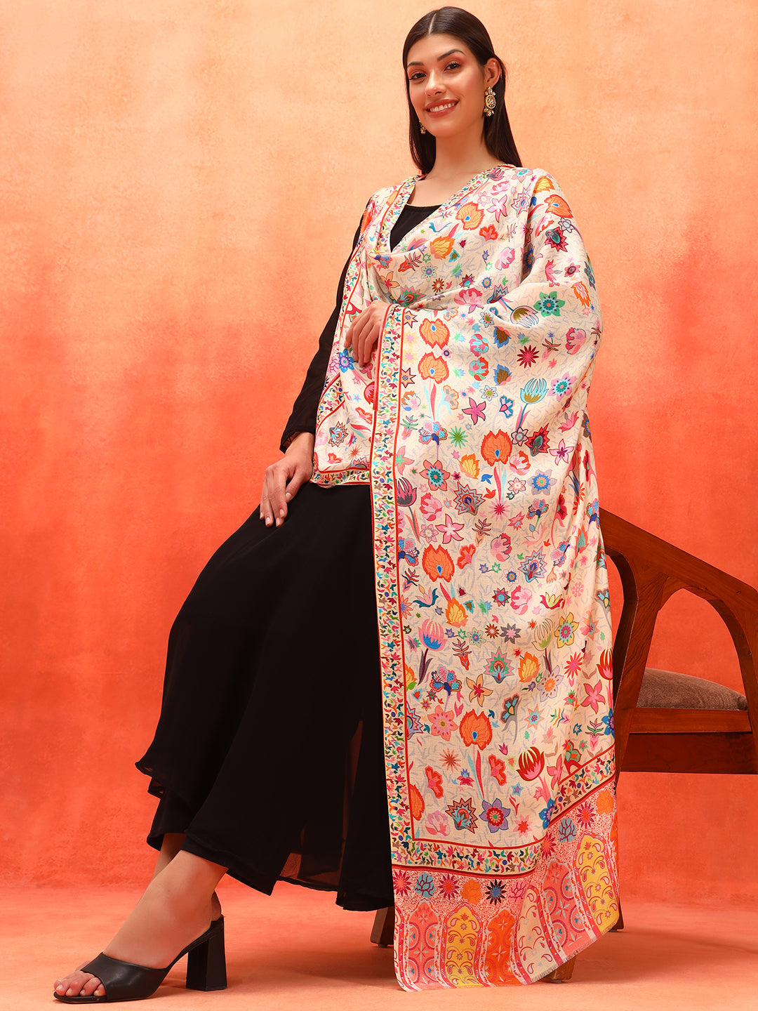 Pashmoda Women Royal Embers Fine Soft Bamboo Fibre Stole (Size: 71x203 CM)