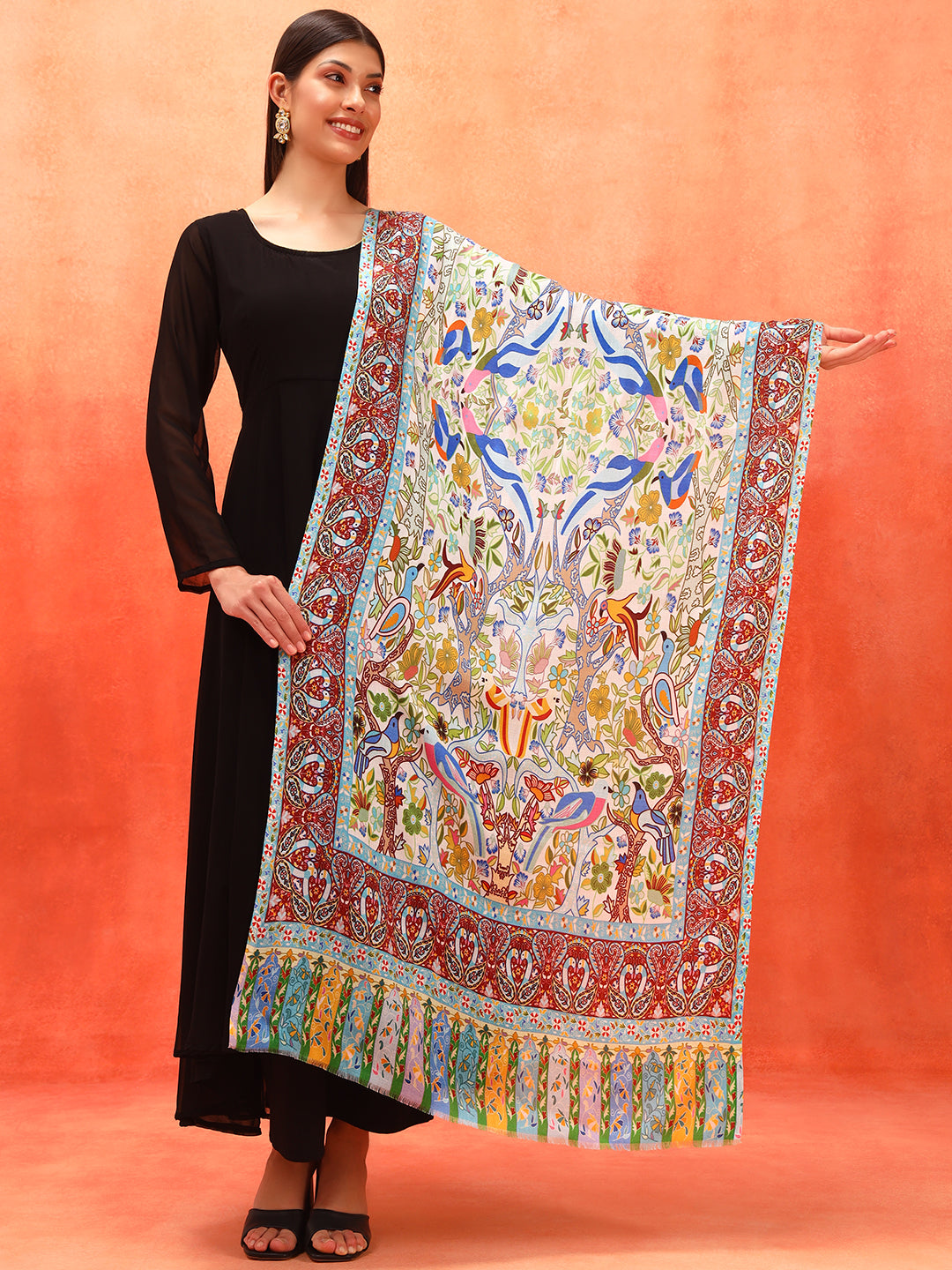 Pashmoda Women Royal Embers Fine Soft Bamboo Fibre Stole (Size: 71x203 CM)