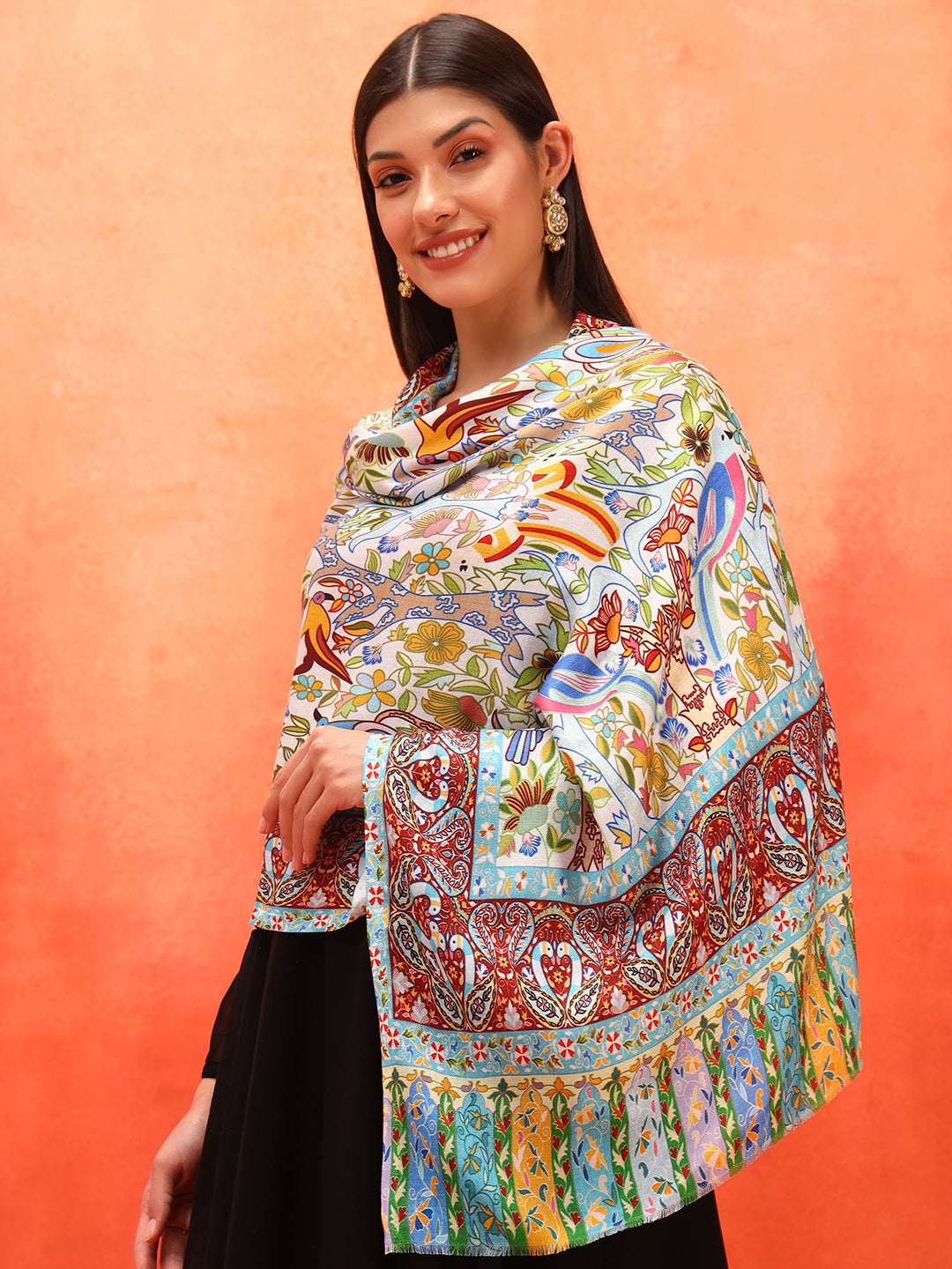 Pashmoda Women Royal Embers Fine Soft Bamboo Fibre Stole (Size: 71x203 CM)