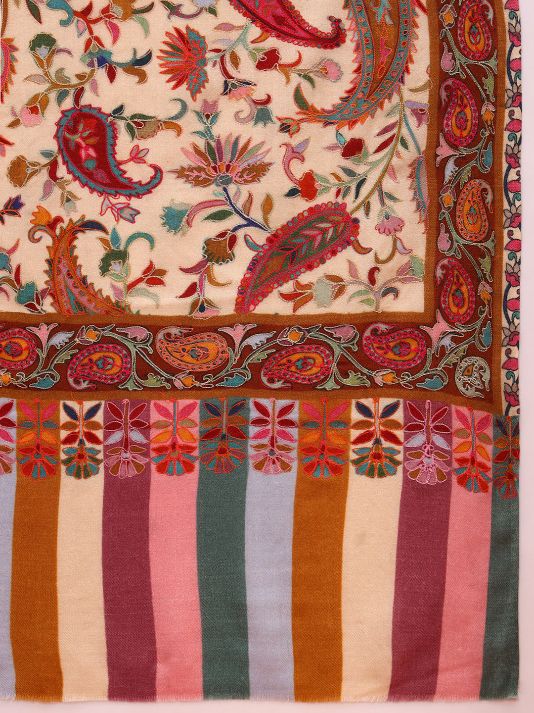 Pashmoda Women Floral Whispers 100% Pure Wool Fabric Kalamkari Embroidered Stole (Size: 71x203 cm)