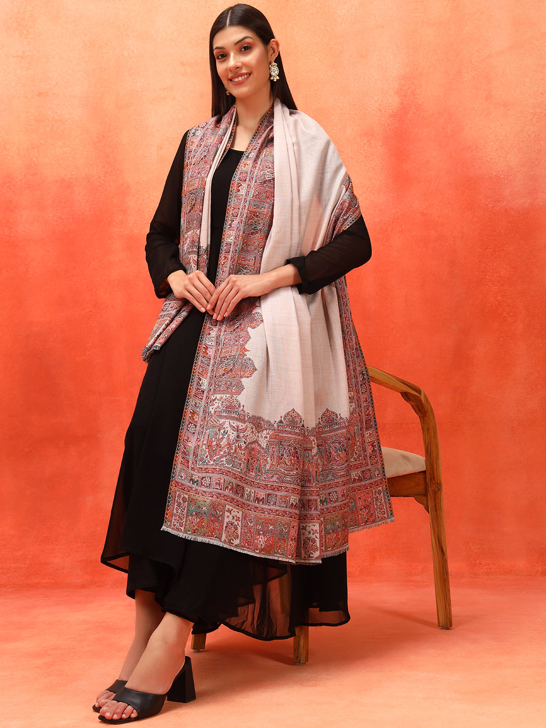 Pashmoda Women Arcadia Borders Kashmiri Jamawar Woven Shawl (Size: 101X203 CM)