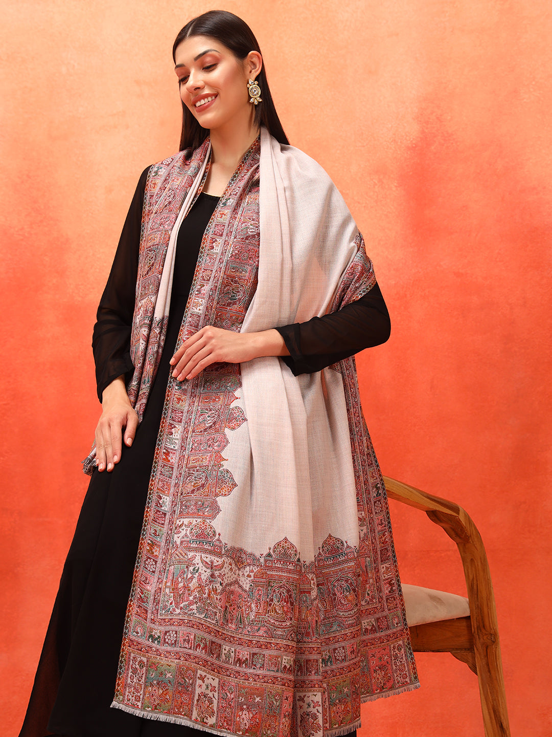 Pashmoda Women Arcadia Borders Kashmiri Jamawar Woven Shawl (Size: 101X203 CM)