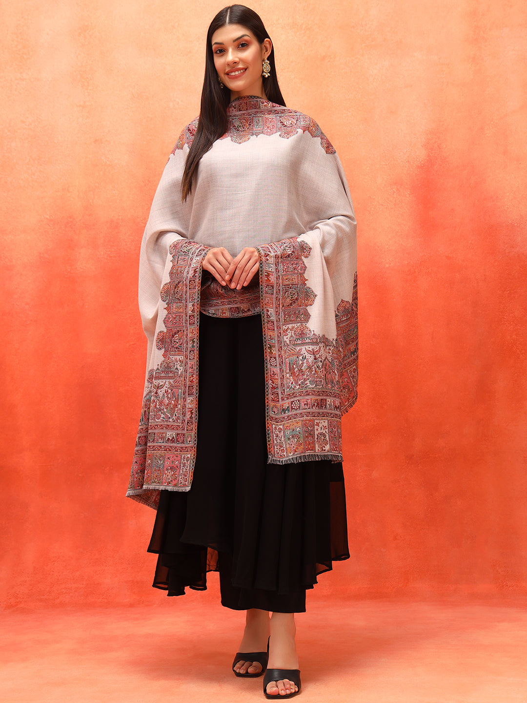 Pashmoda Women Arcadia Borders Kashmiri Jamawar Woven Shawl (Size: 101X203 CM)