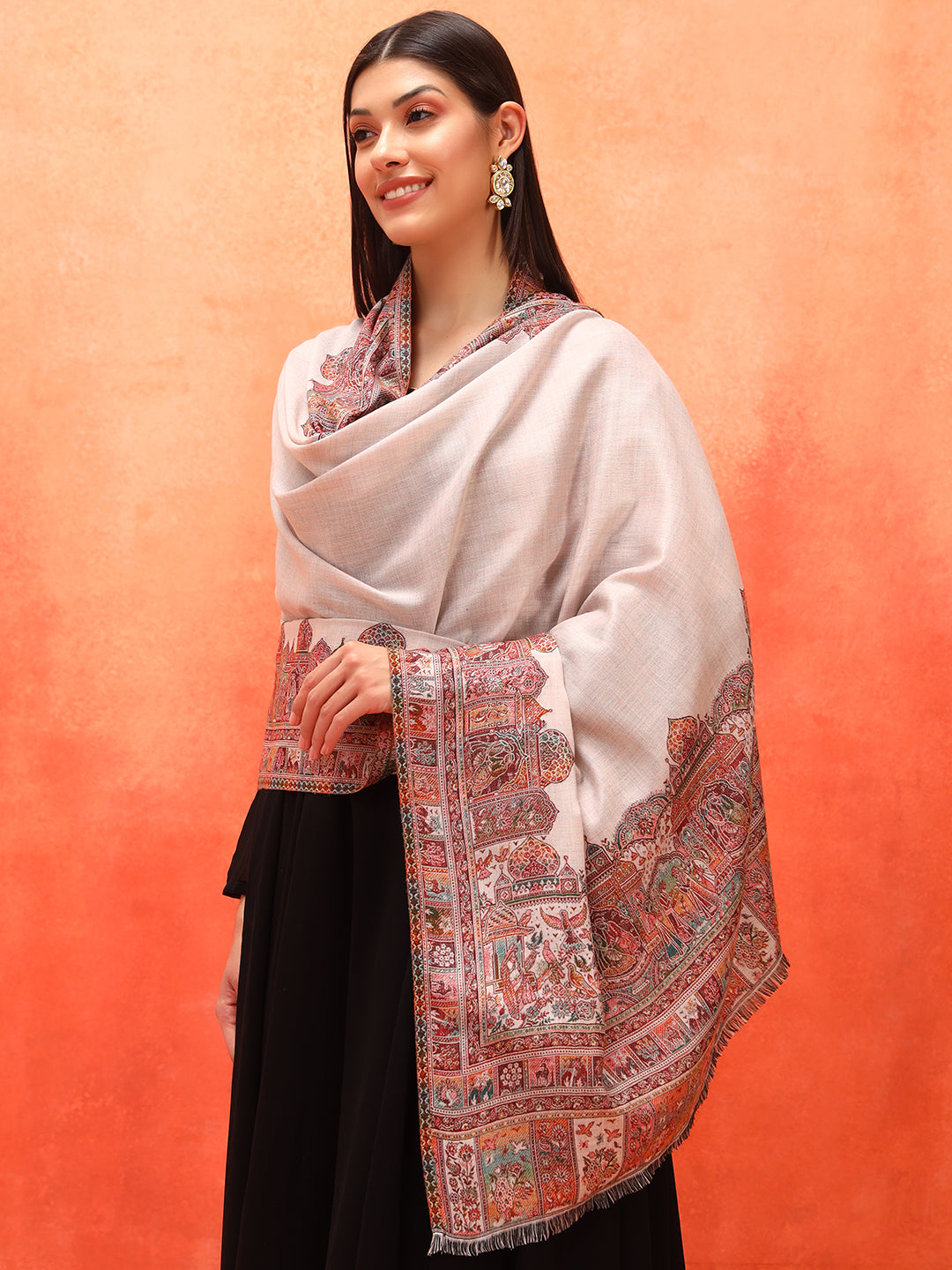 Pashmoda Women Arcadia Borders Kashmiri Jamawar Woven Shawl (Size: 101X203 CM)