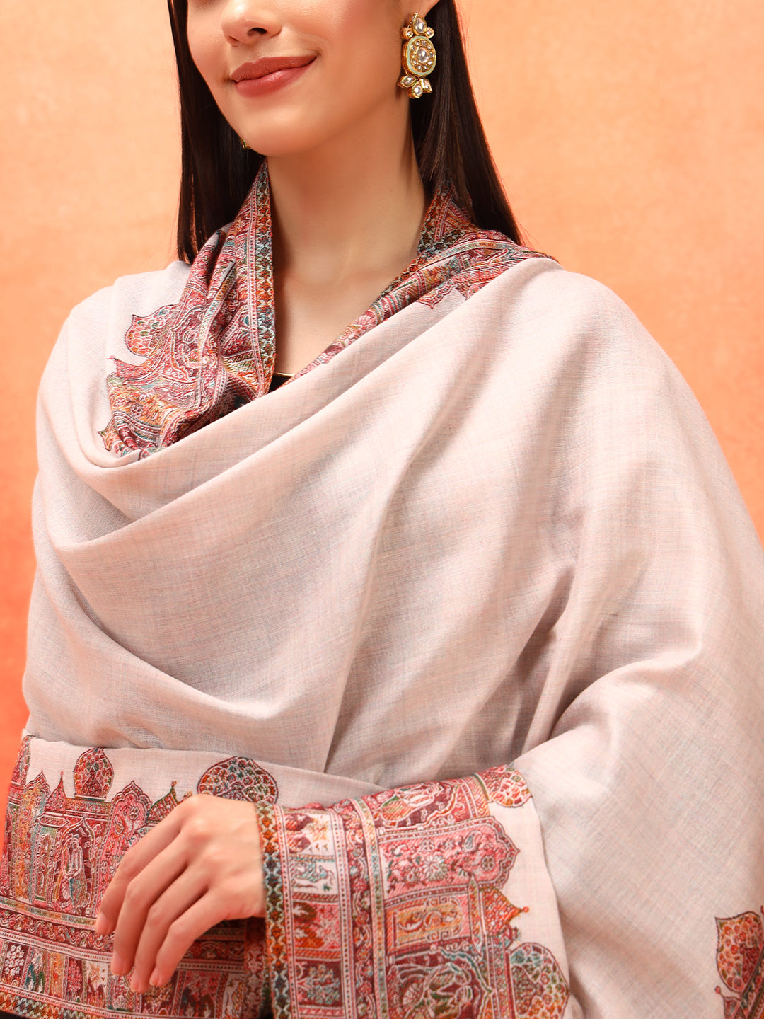 Pashmoda Women Arcadia Borders Kashmiri Jamawar Woven Shawl (Size: 101X203 CM)