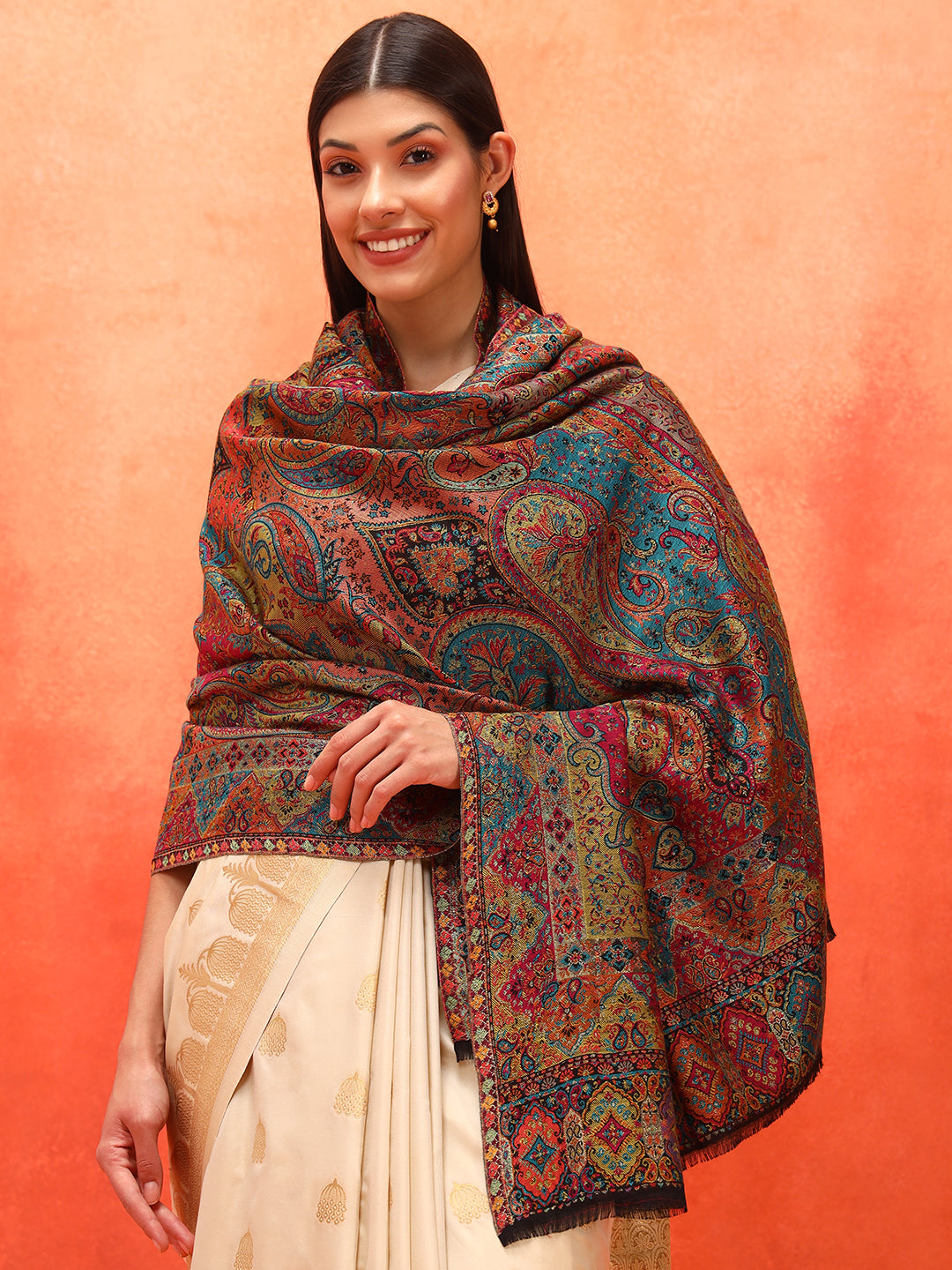 Pashmoda Women Zarveen Zari Kaani Fine Wool Shawl (Size:101x203 CM)