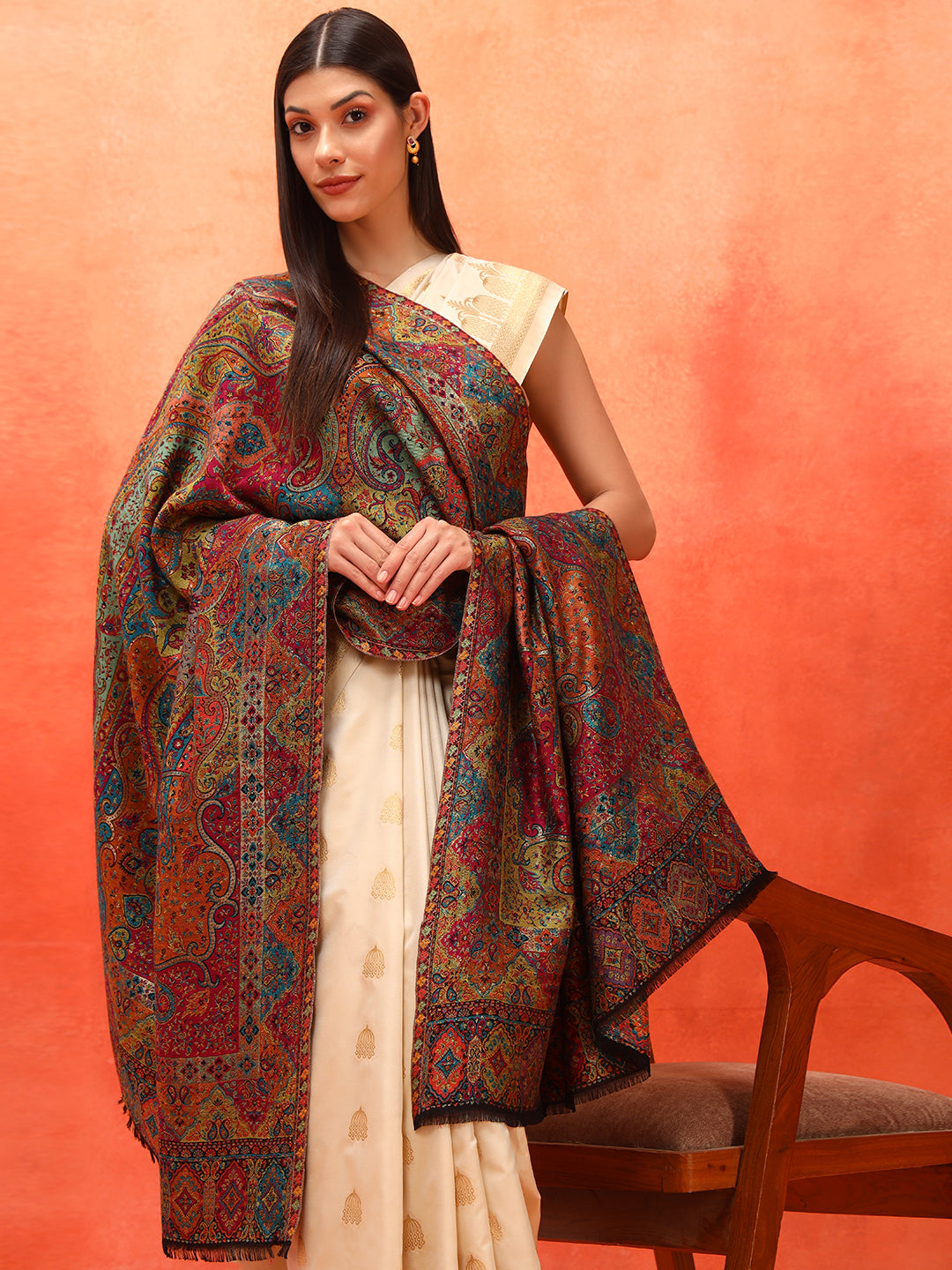 Pashmoda Women Zarveen Zari Kaani Fine Wool Shawl (Size:101x203 CM)