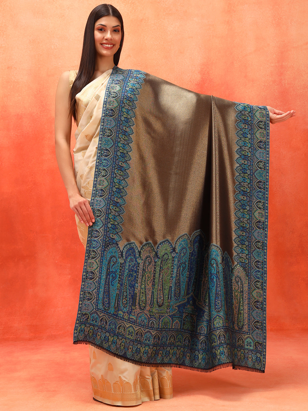 Pashmoda Women Zarvash Zari Kaani Fine Wool Shawl (Size: 101X203 CM)