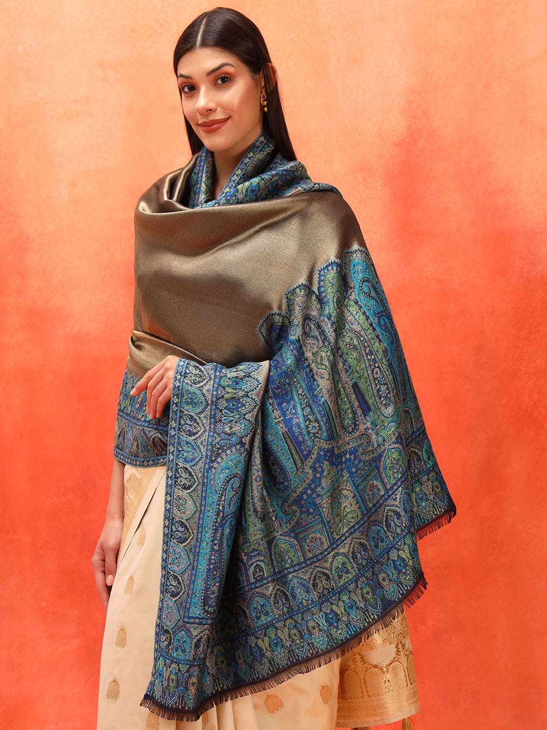 Pashmoda Women Zarvash Zari Kaani Fine Wool Shawl (Size: 101X203 CM)