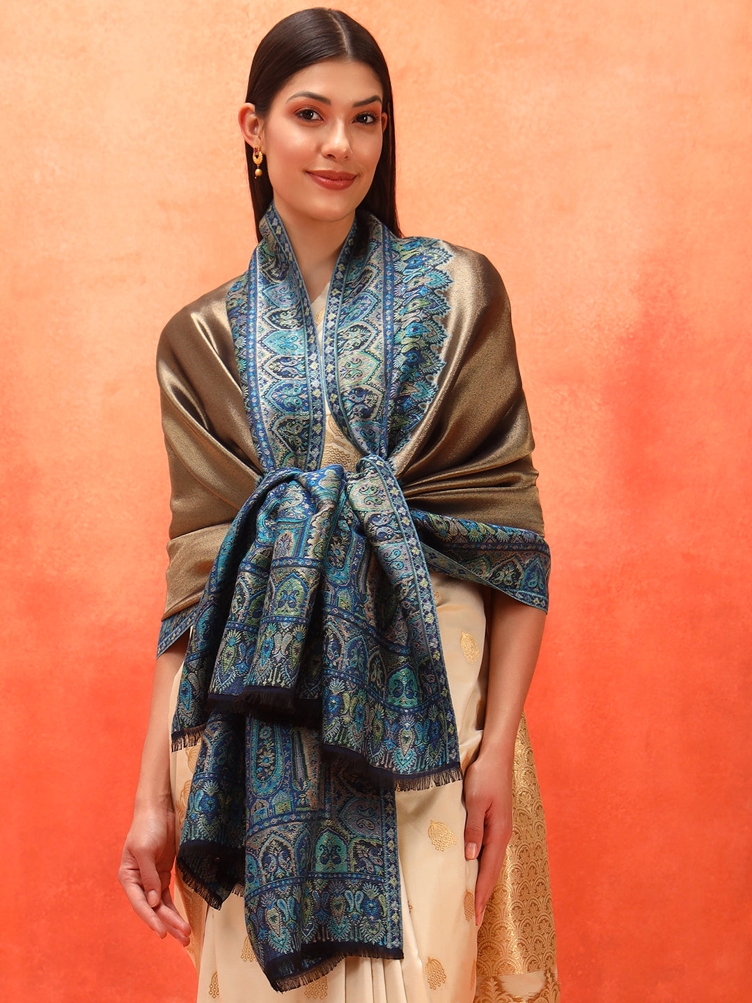 Pashmoda Women Zarvash Zari Kaani Fine Wool Shawl (Size: 101X203 CM)