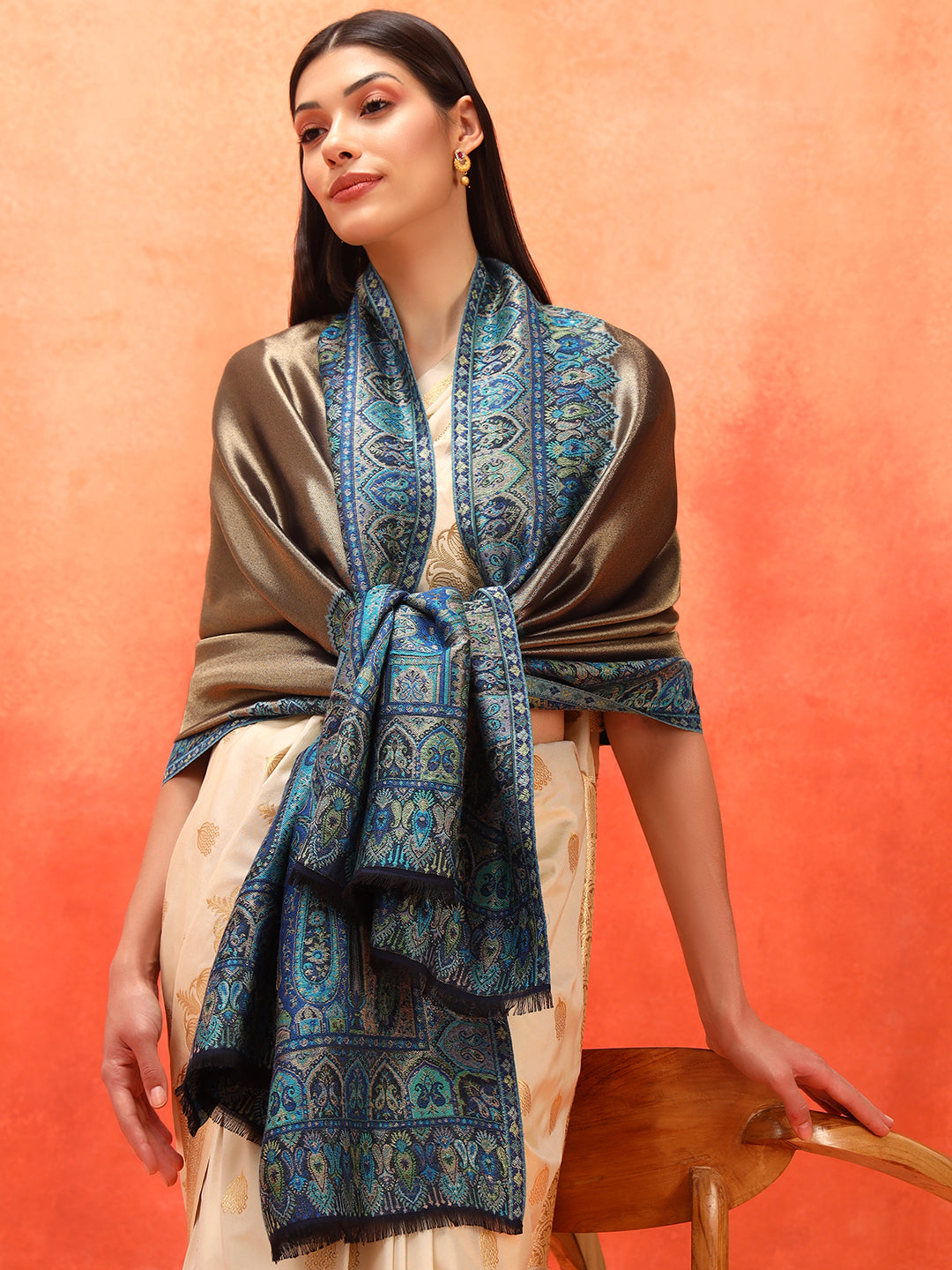 Pashmoda Women Zarvash Zari Kaani Fine Wool Shawl (Size: 101X203 CM)