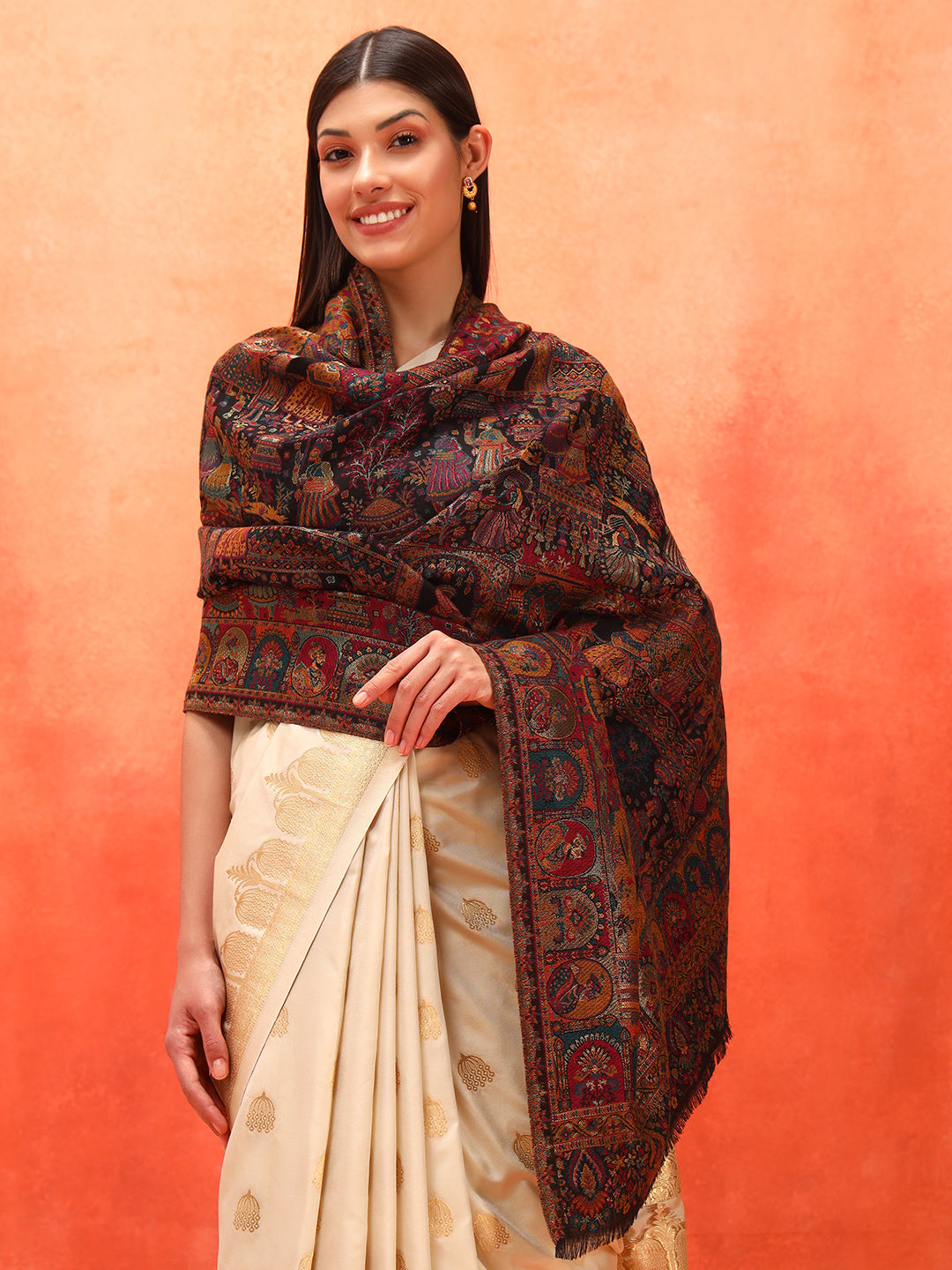 Pashmoda Women Zewar Zari Kaani Fine Wool Shawl (Size: 101X203 CM)