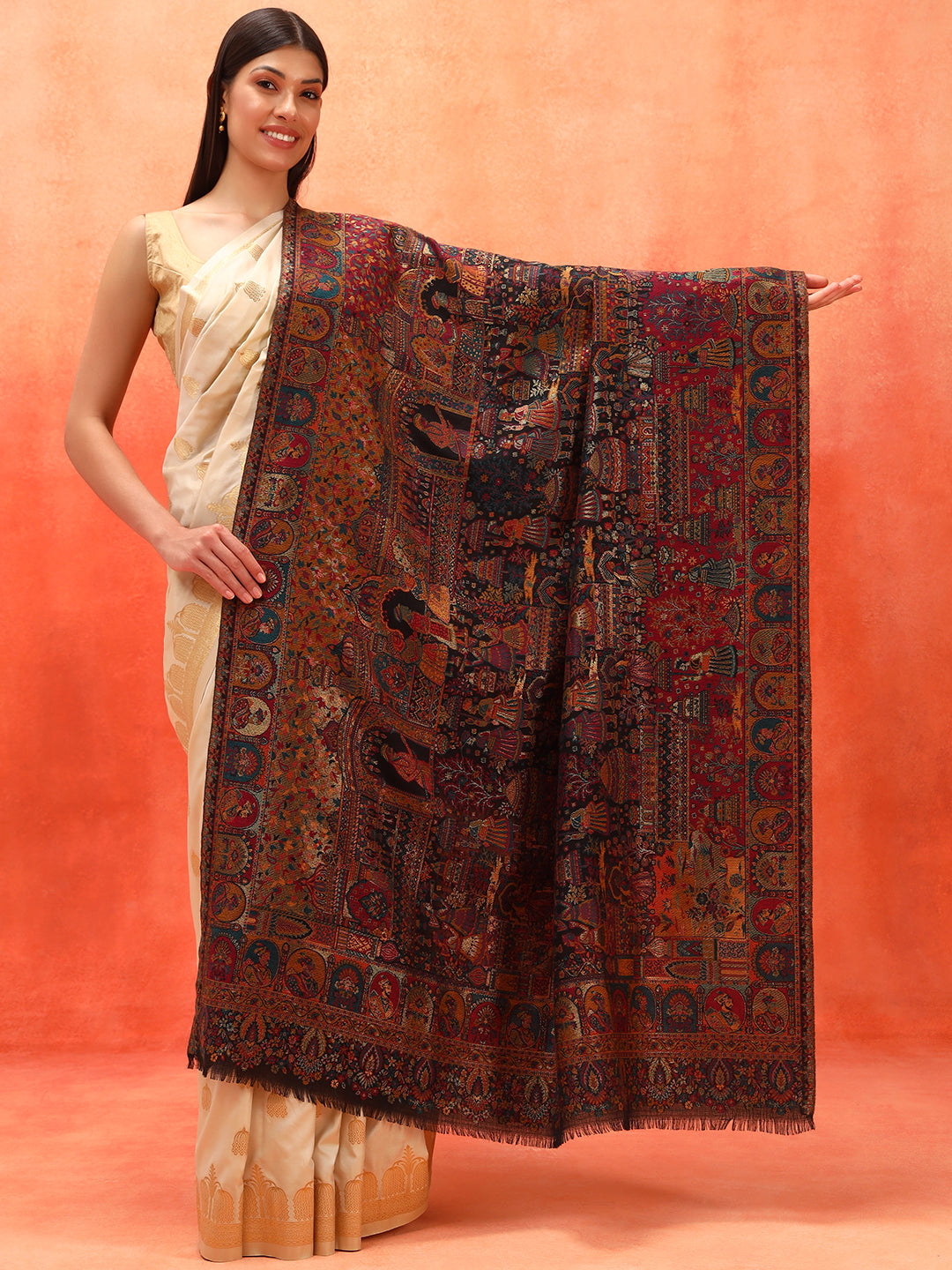 Pashmoda Women Zewar Zari Kaani Fine Wool Shawl (Size: 101X203 CM)