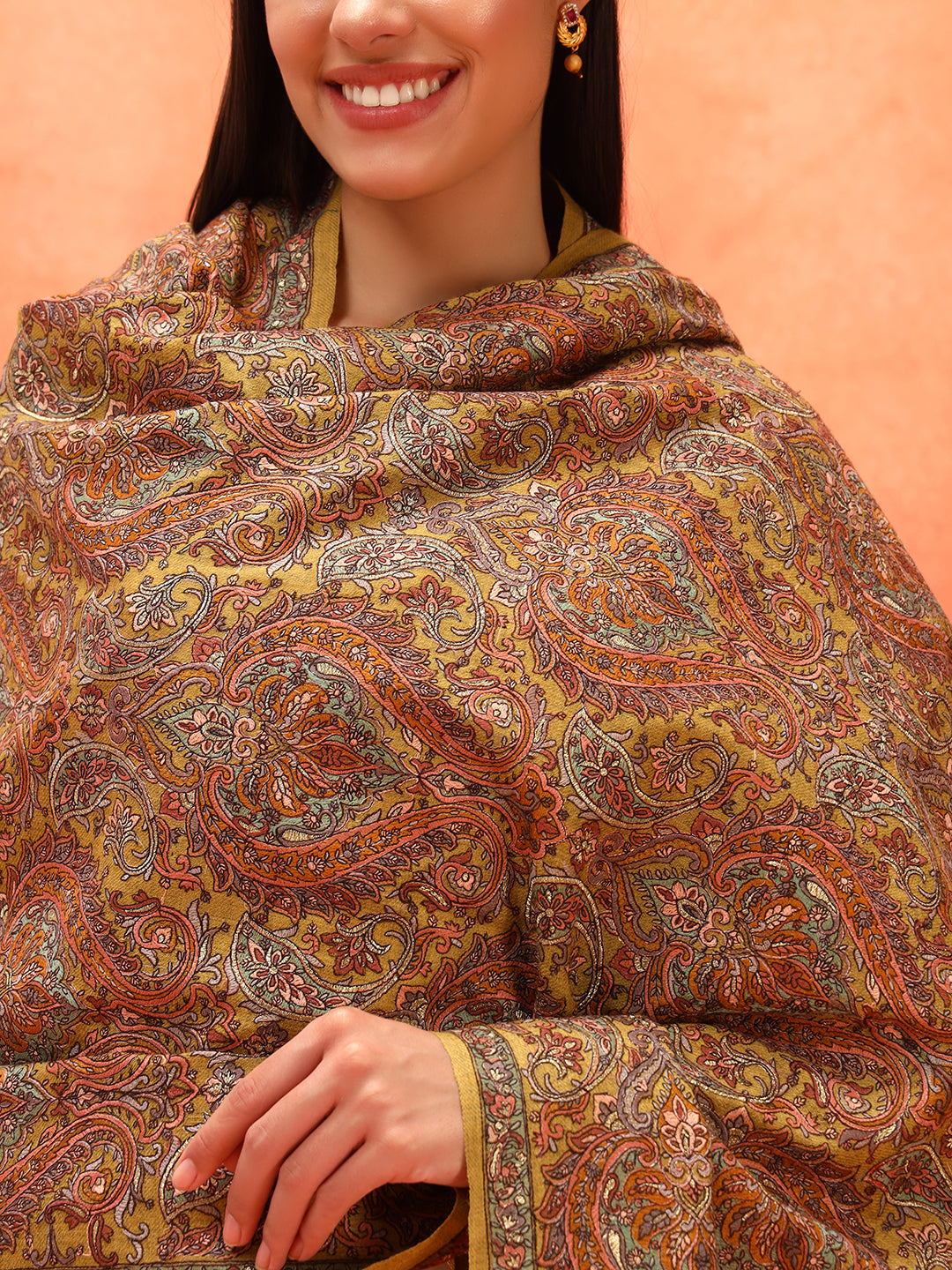 Pashmoda Women Rehnan 100% Pure Wool Sozni Hand Embroidered Shawl (Size: 101x203 Cm)