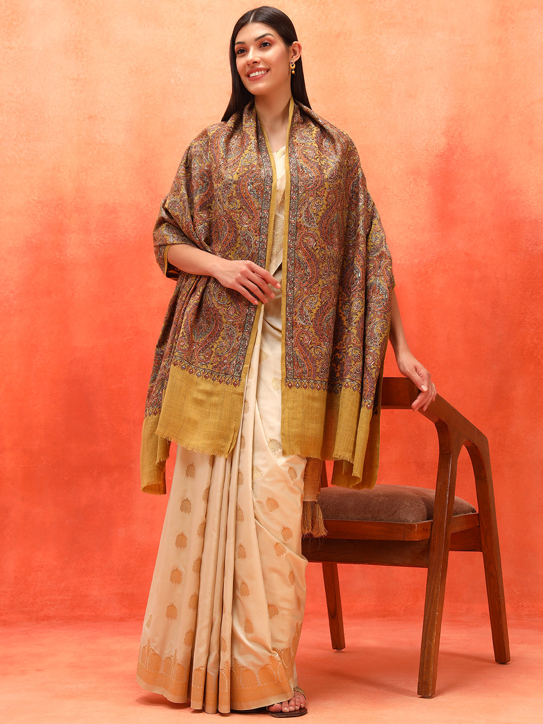 Pashmoda Women Rehnan 100% Pure Wool Sozni Hand Embroidered Shawl (Size: 101x203 Cm)