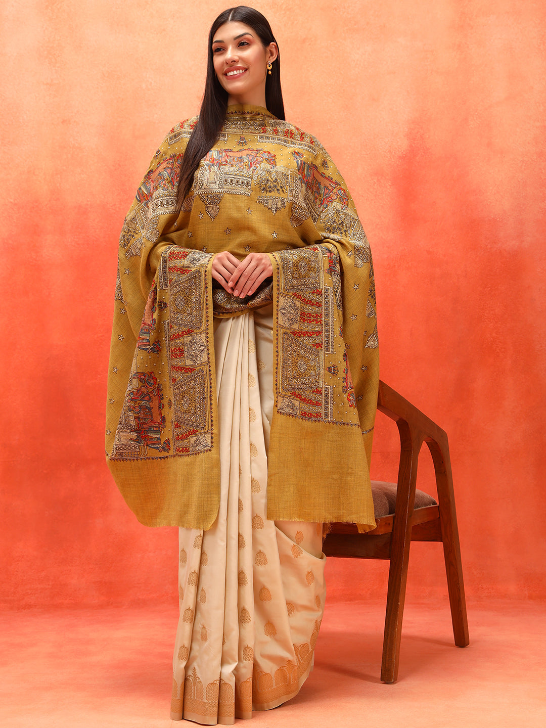 Pashmoda Women Zavian 100% Pure Wool Sozni Hand Embroidered Shawl (Size: 101x203 Cm)