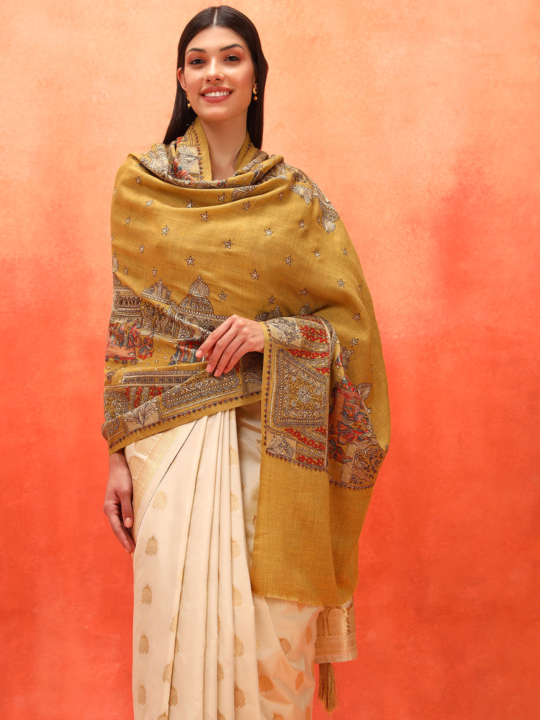 Pashmoda Women Zavian 100% Pure Wool Sozni Hand Embroidered Shawl (Size: 101x203 Cm)