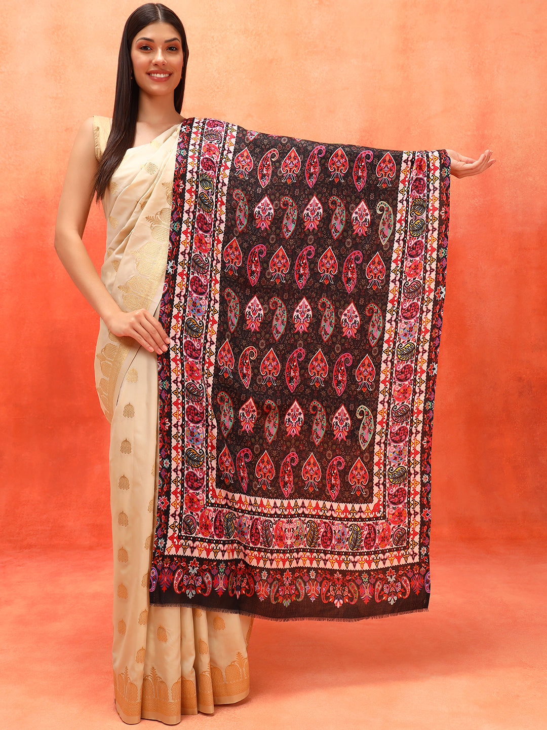 Pashmoda Women Floral Sonata Fine Soft Bamboo Fibre Stole (Size: 71x203 CM)