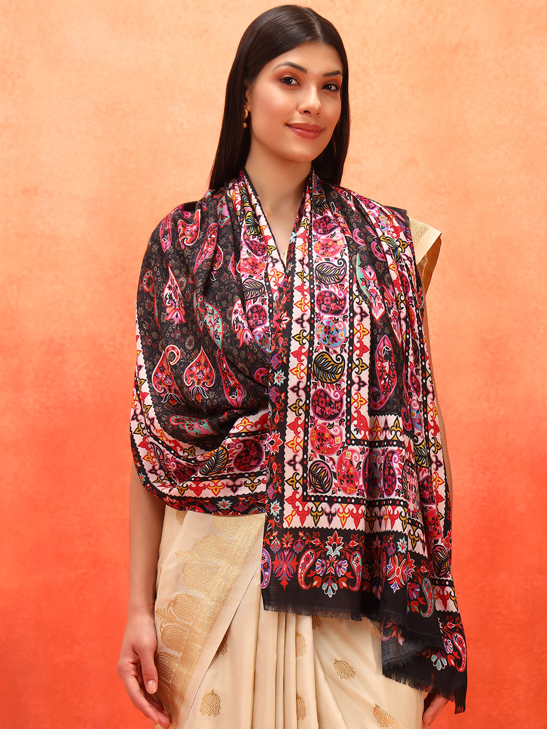 Pashmoda Women Floral Sonata Fine Soft Bamboo Fibre Stole (Size: 71x203 CM)