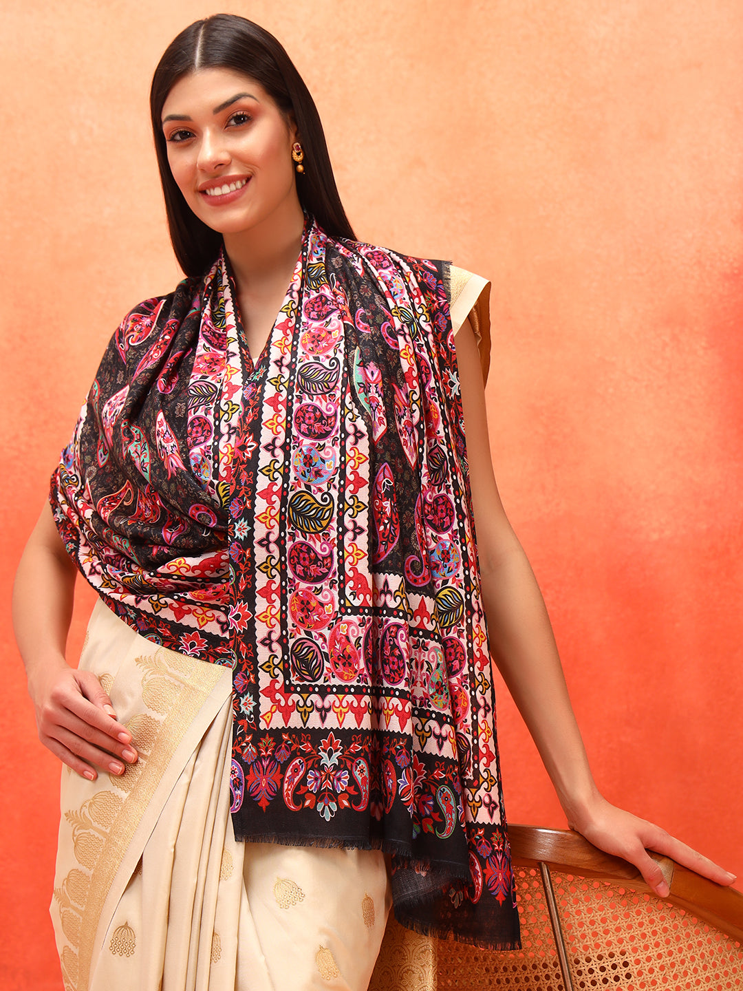 Pashmoda Women Floral Sonata Fine Soft Bamboo Fibre Stole (Size: 71x203 CM)