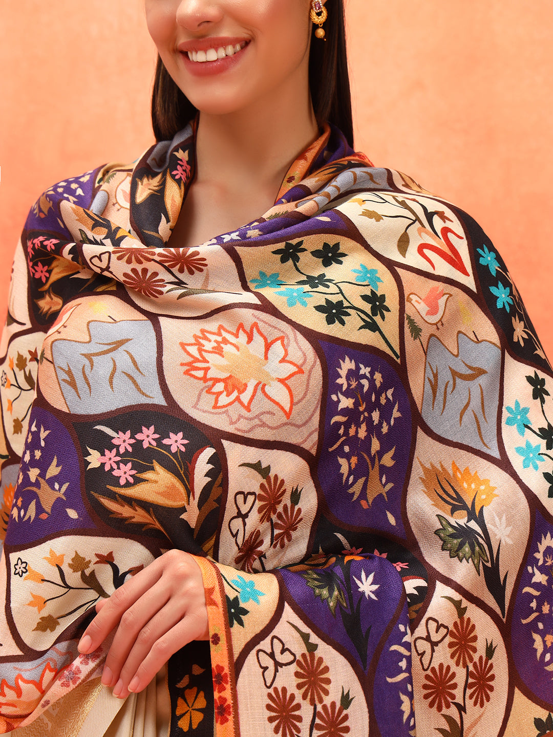 Pashmoda Women Floral Sonata Fine Soft Bamboo Fibre Stole (Size: 71x203 CM)