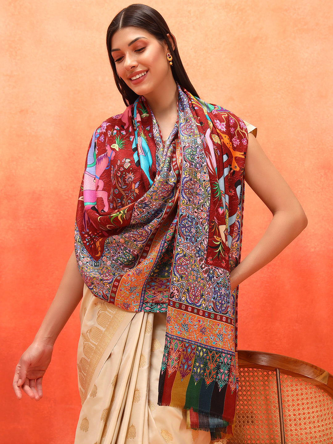 Pashmoda Women Royal Caravan Fine Soft Bamboo Fibre Stole (Size : 71x203 CM)