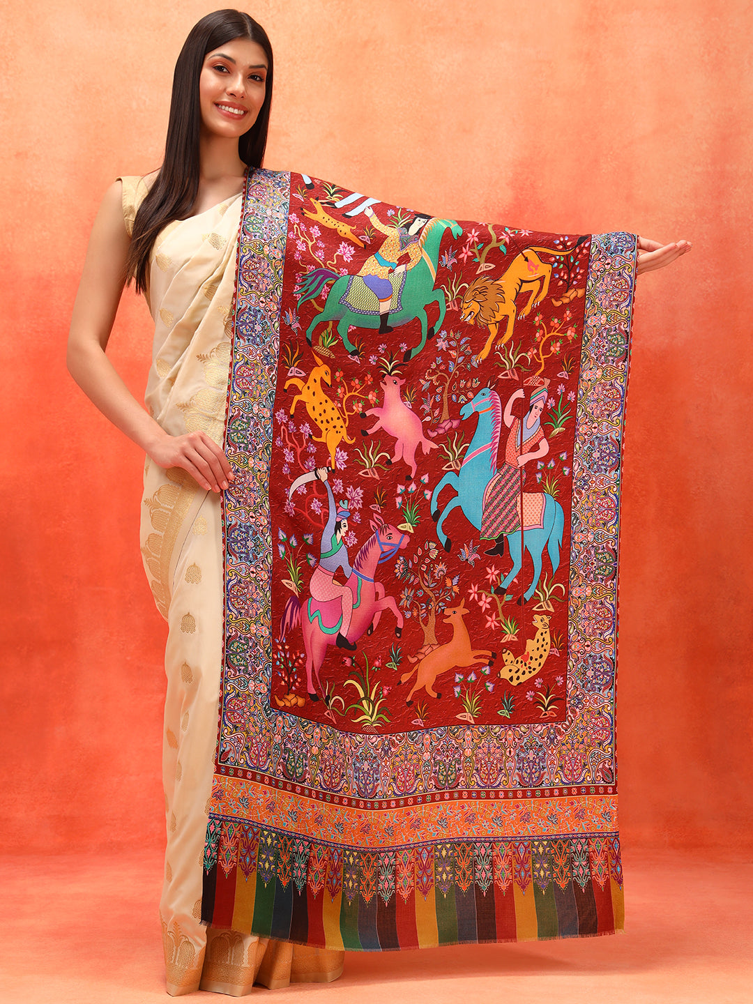 Pashmoda Women Royal Caravan Fine Soft Bamboo Fibre Stole (Size : 71x203 CM)